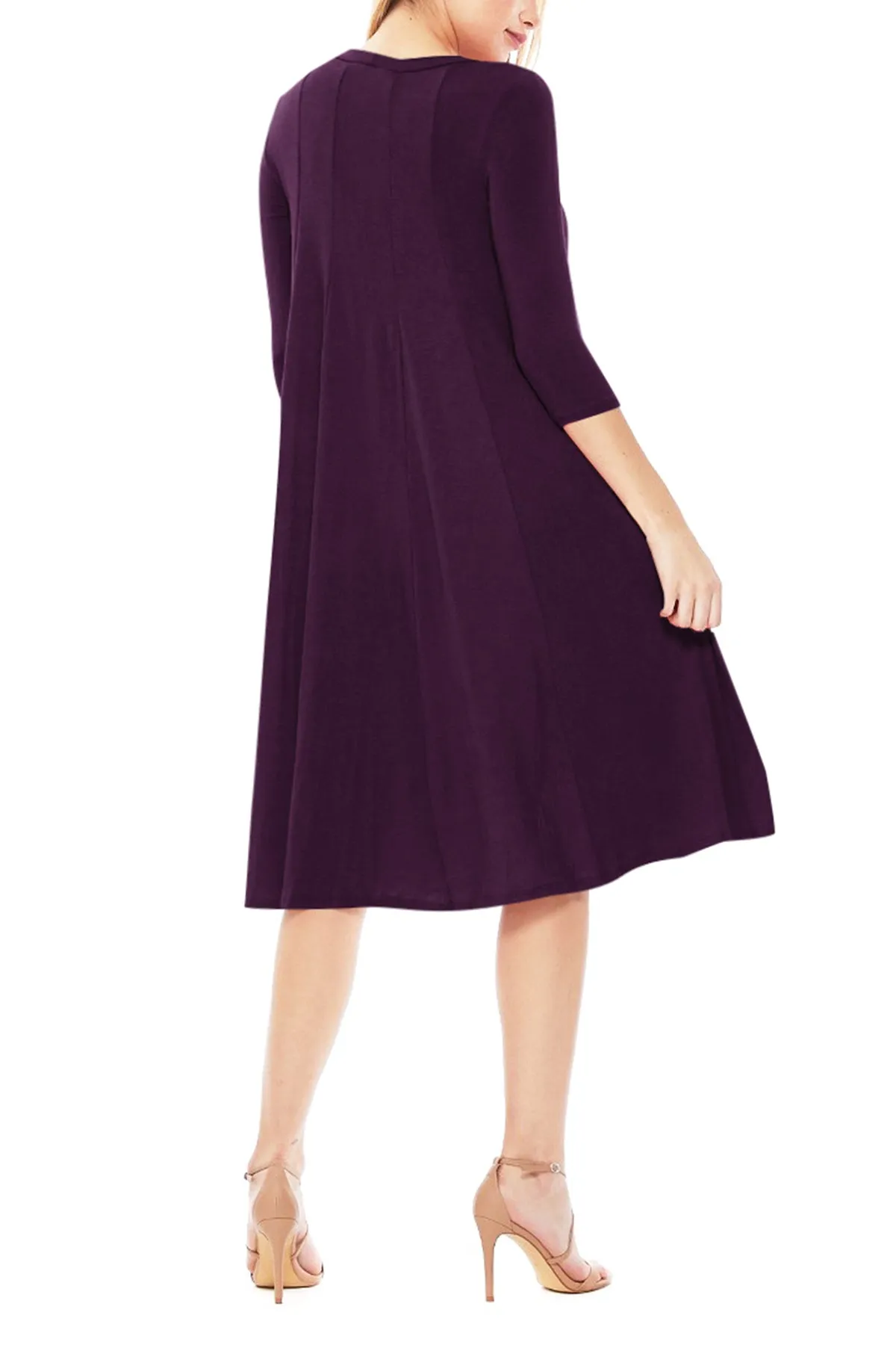 Casual Loose Fit 3/4 Sleeve Round Neck Jersey Knit A-Line Comfy Solid Midi Dress D393 $13 Each