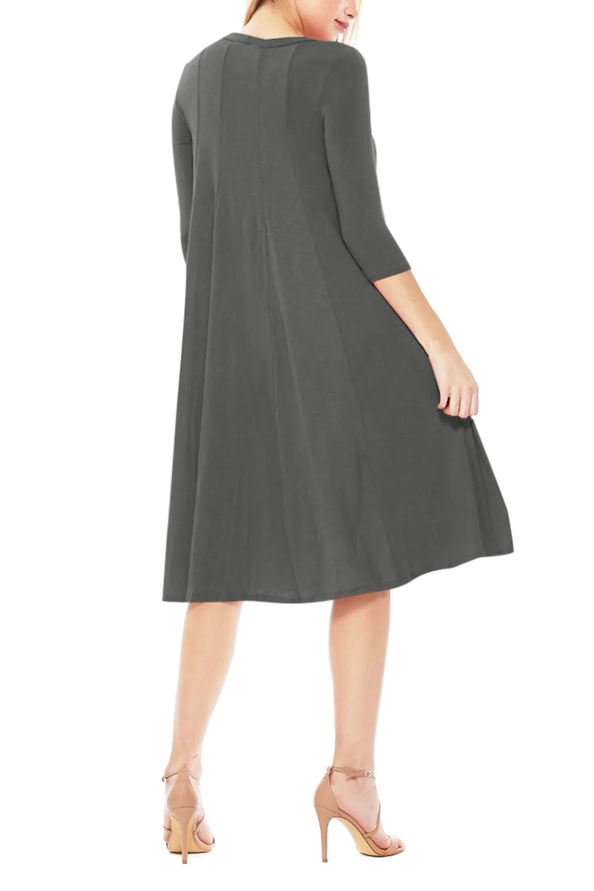 Casual Loose Fit 3/4 Sleeve Round Neck Jersey Knit A-Line Comfy Solid Midi Dress D393 $13 Each
