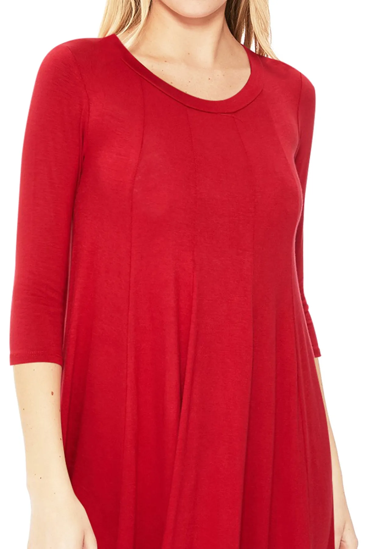 Casual Loose Fit 3/4 Sleeve Round Neck Jersey Knit A-Line Comfy Solid Midi Dress D393 $13 Each