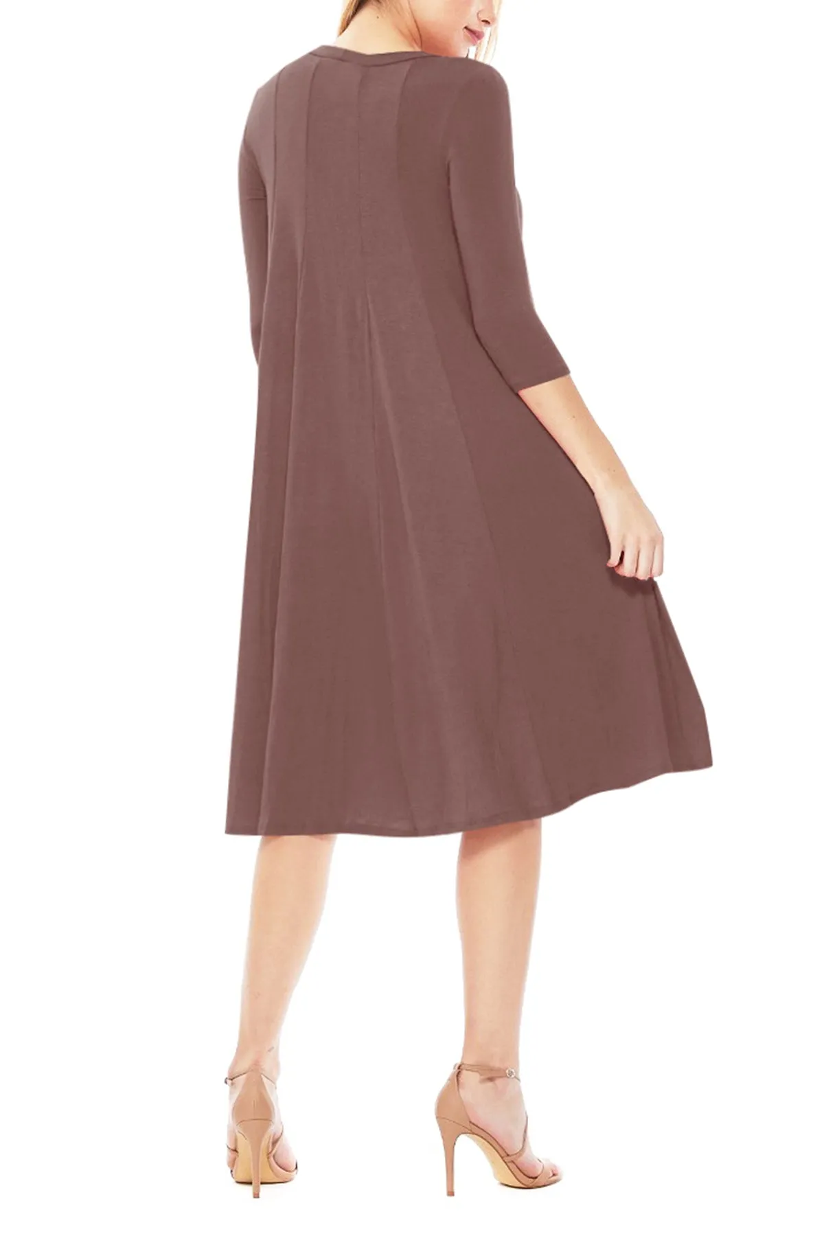 Casual Loose Fit 3/4 Sleeve Round Neck Jersey Knit A-Line Comfy Solid Midi Dress D393 $13 Each