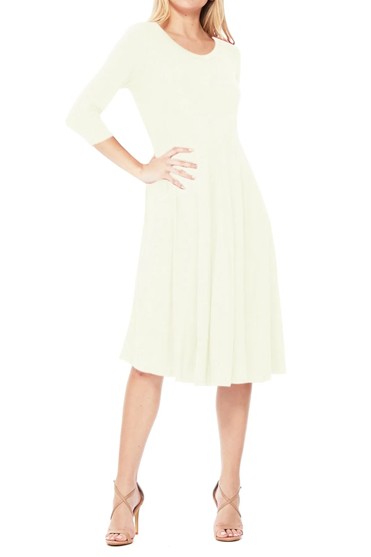 Casual Loose Fit 3/4 Sleeve Round Neck Jersey Knit A-Line Comfy Solid Midi Dress D393 $13 Each