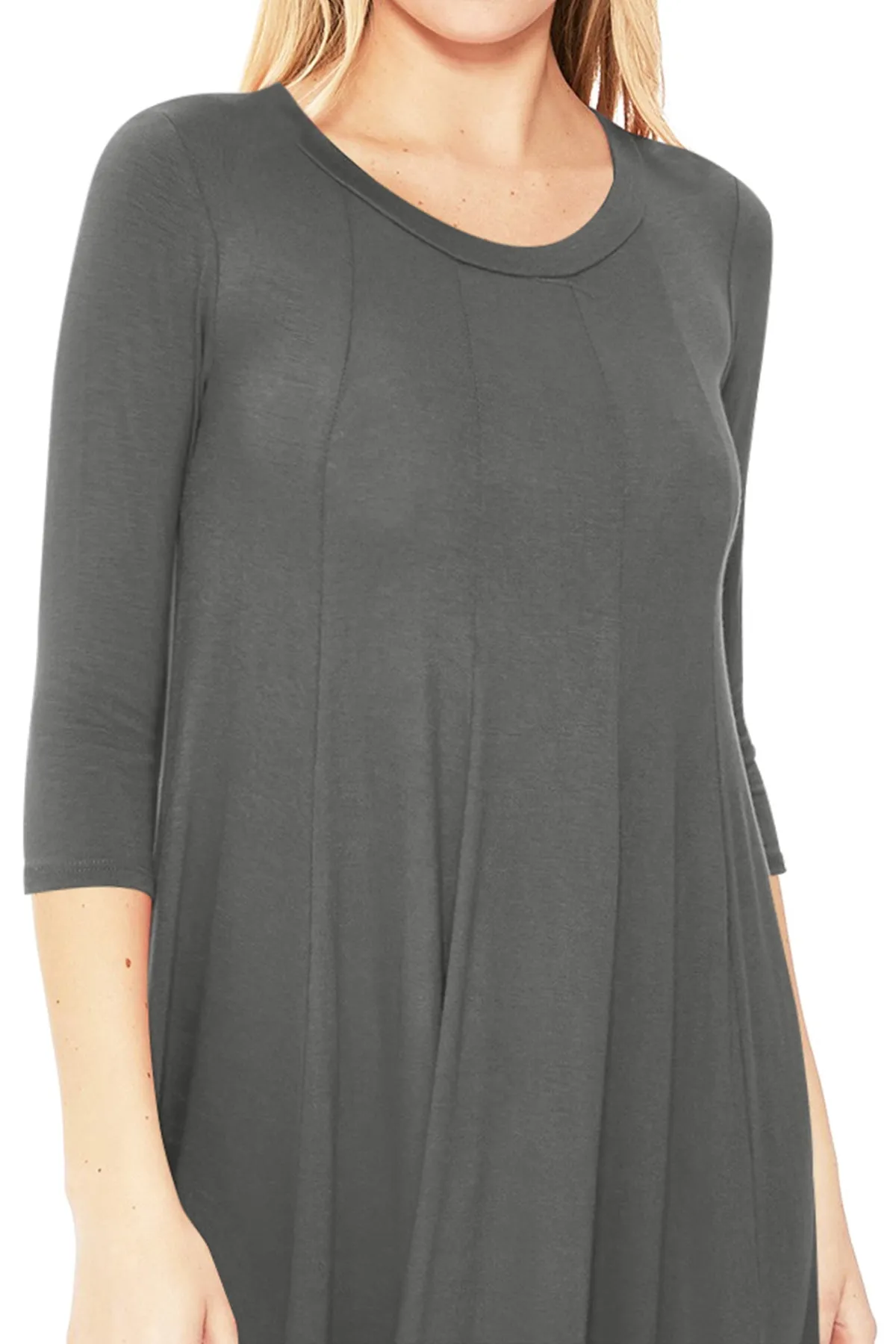 Casual Loose Fit 3/4 Sleeve Round Neck Jersey Knit A-Line Comfy Solid Midi Dress D393 $13 Each