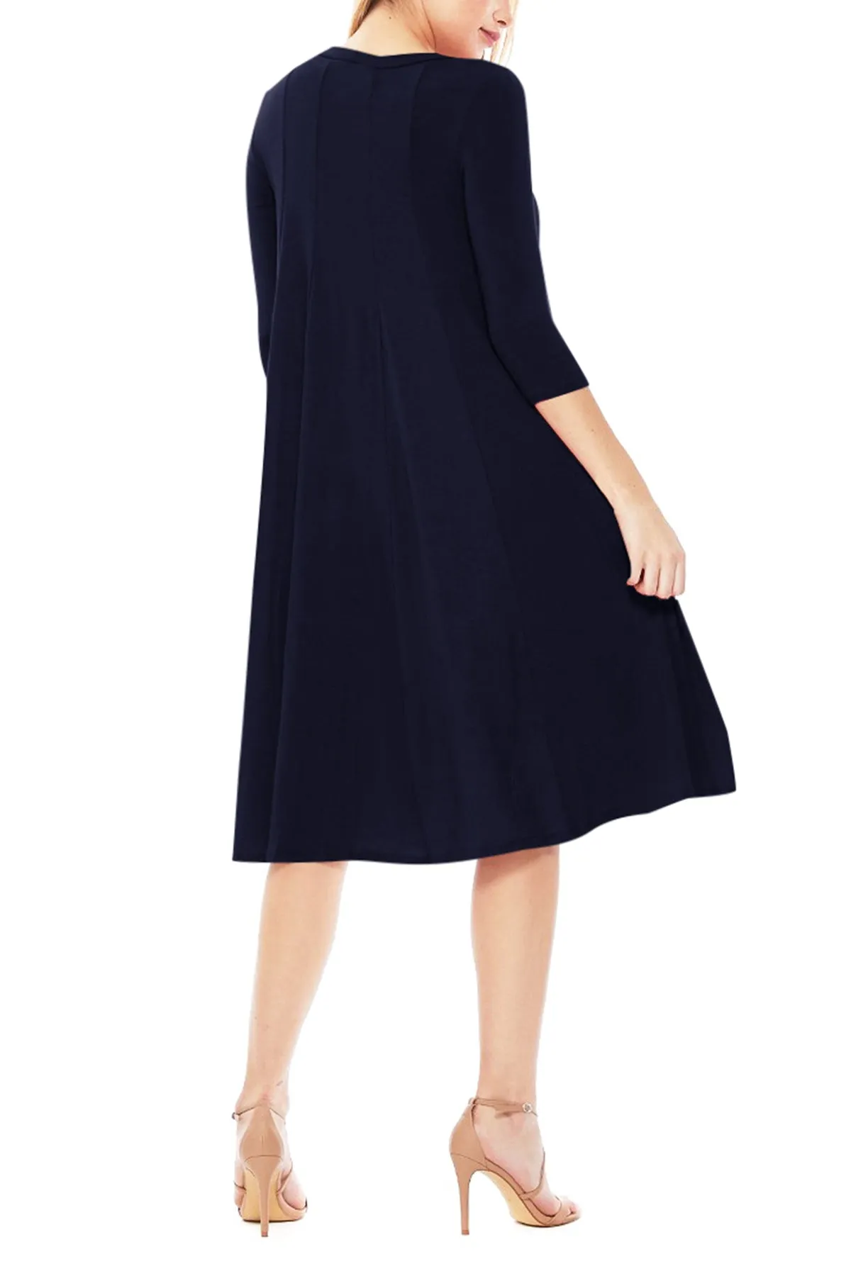 Casual Loose Fit 3/4 Sleeve Round Neck Jersey Knit A-Line Comfy Solid Midi Dress D393 $13 Each