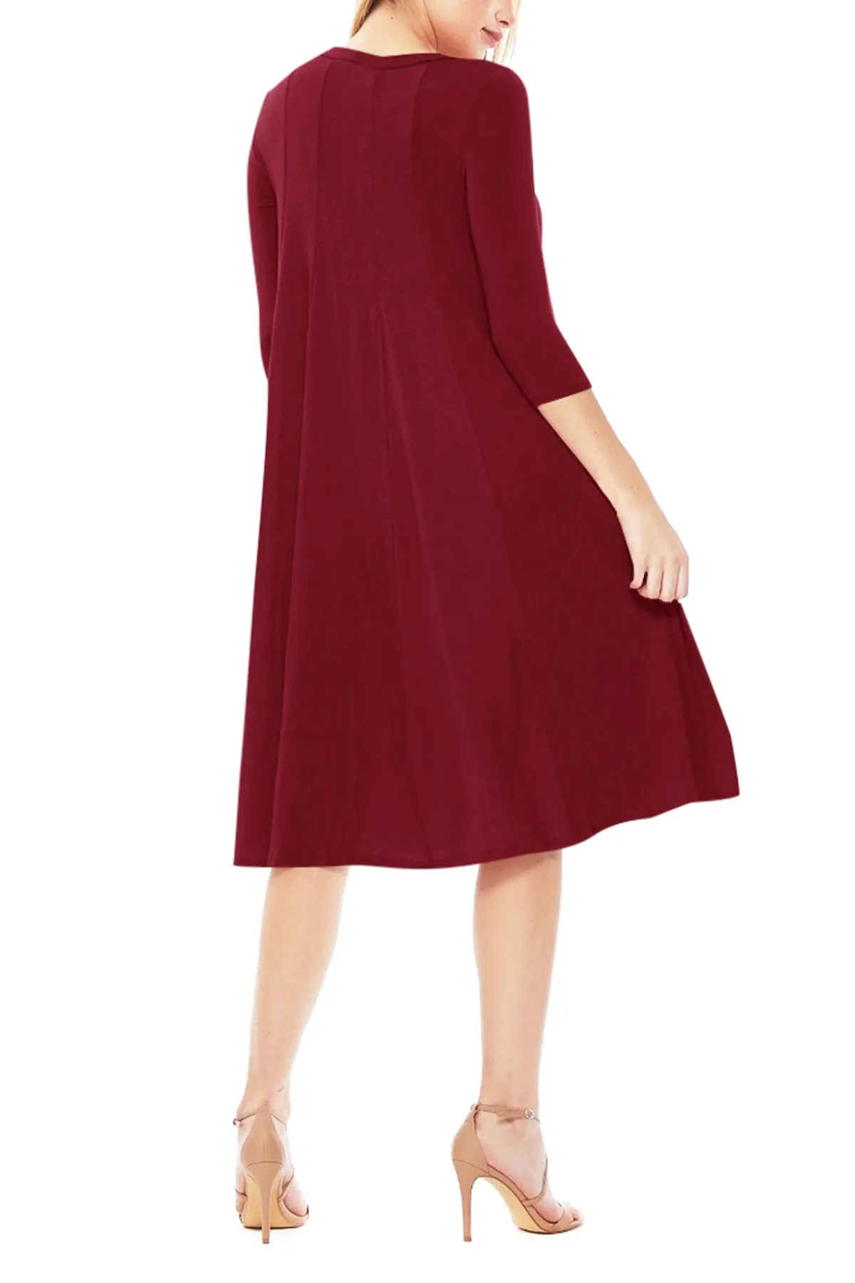 Casual Loose Fit 3/4 Sleeve Round Neck Jersey Knit A-Line Comfy Solid Midi Dress D393 $13 Each