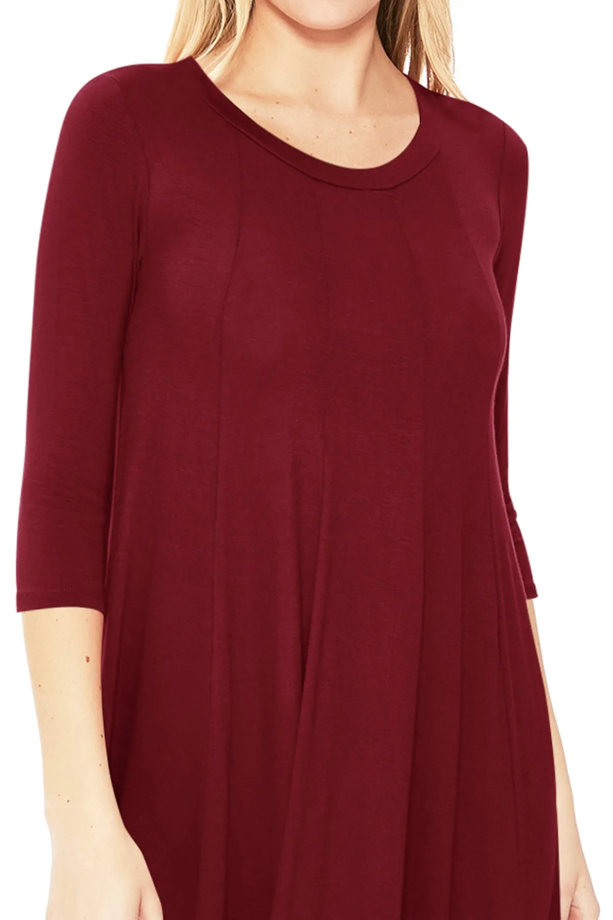 Casual Loose Fit 3/4 Sleeve Round Neck Jersey Knit A-Line Comfy Solid Midi Dress D393 $13 Each