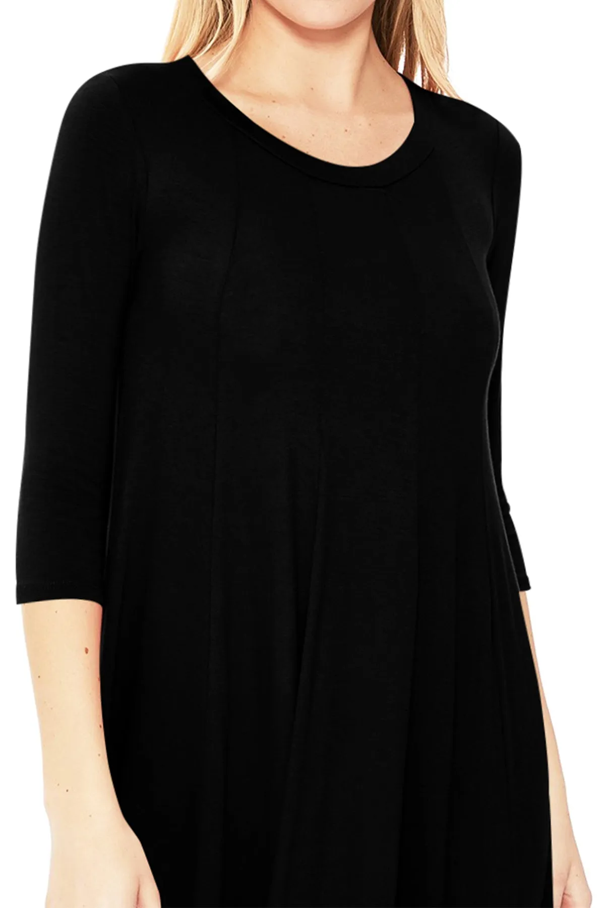 Casual Loose Fit 3/4 Sleeve Round Neck Jersey Knit A-Line Comfy Solid Midi Dress D393 $13 Each