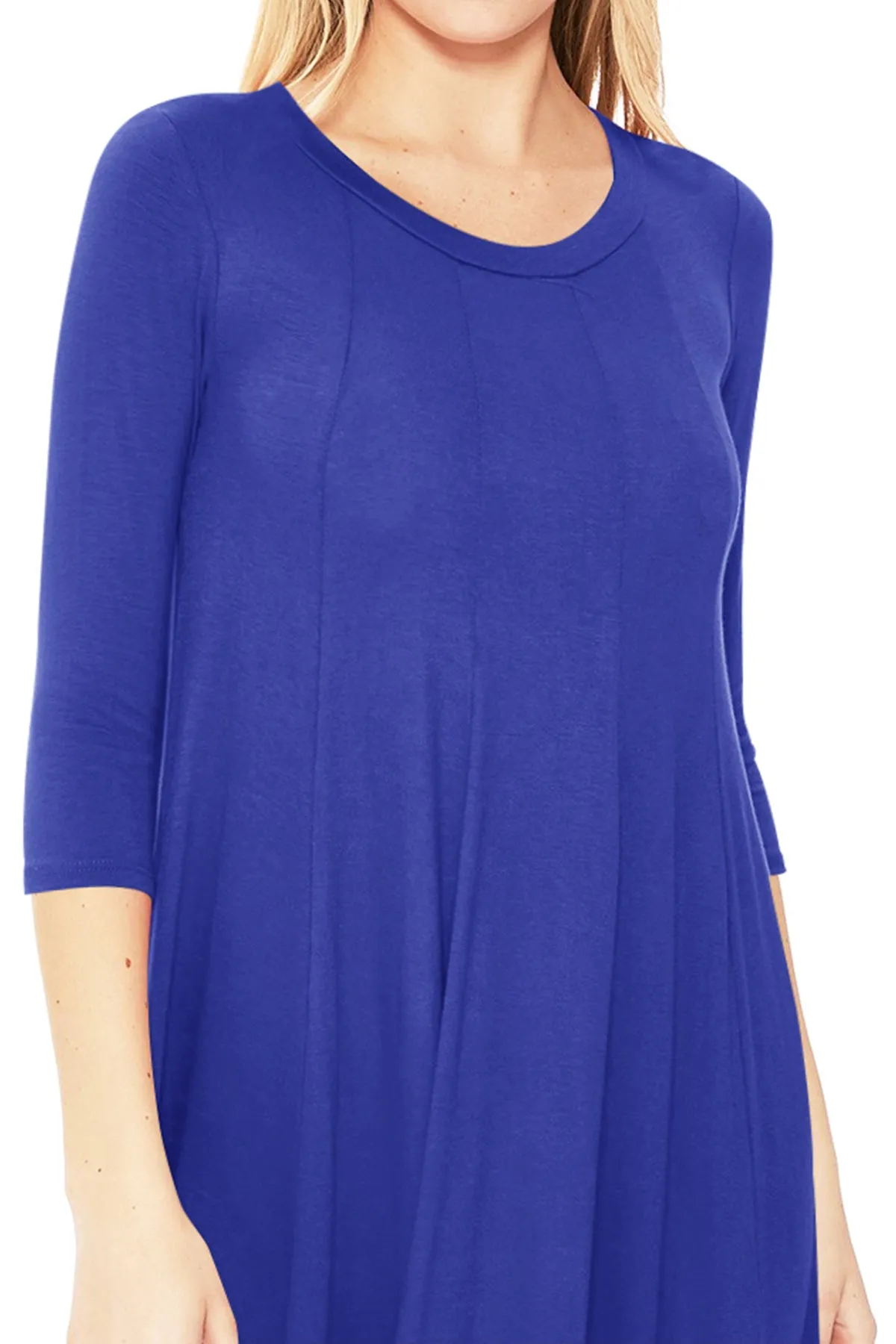 Casual Loose Fit 3/4 Sleeve Round Neck Jersey Knit A-Line Comfy Solid Midi Dress D393 $13 Each