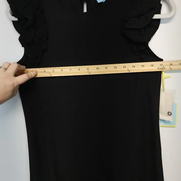 CeCe Mini Shift Dress Womens 0 Black Flutter Sleeve Ruffled Crepe Keyhole Chic