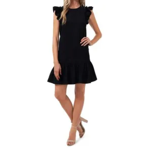 CeCe Mini Shift Dress Womens 0 Black Flutter Sleeve Ruffled Crepe Keyhole Chic
