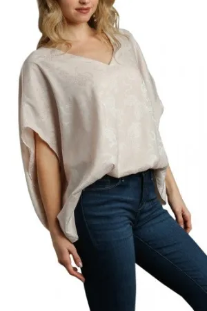 Champagne Satin on The Prowl Jacquard Bubble Hem Blouse