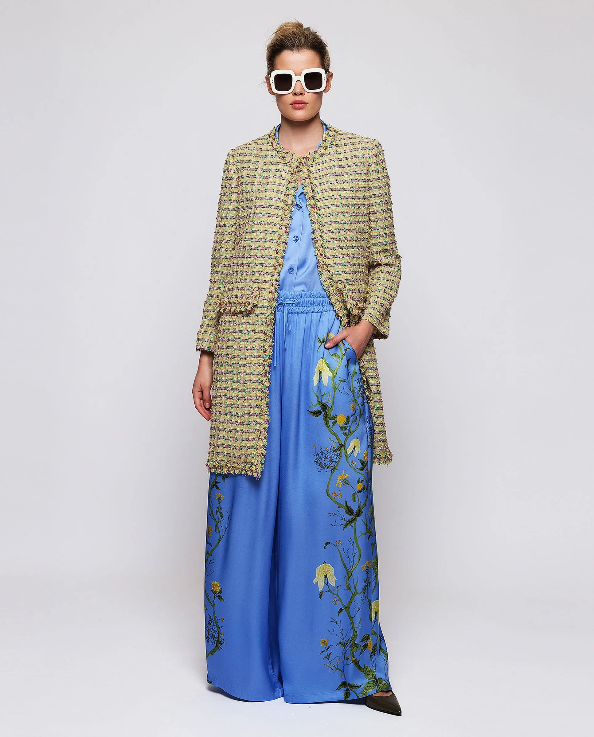 Chaqueta larga de tweed multicolor de algodón