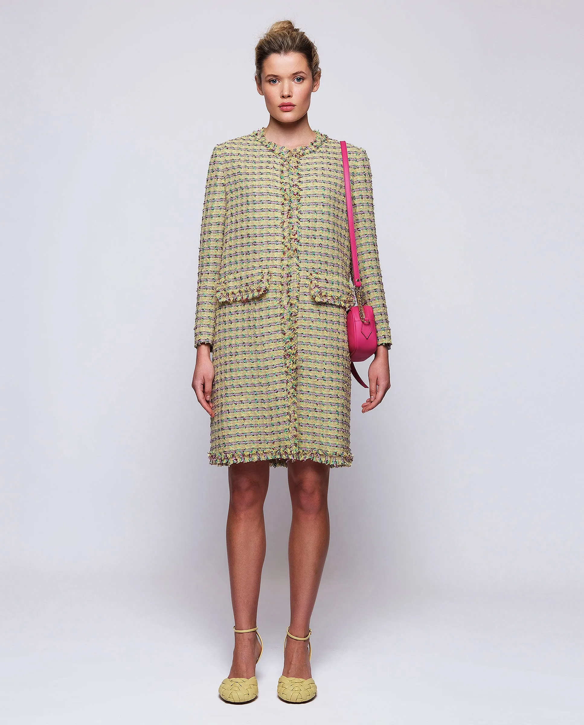 Chaqueta larga de tweed multicolor de algodón