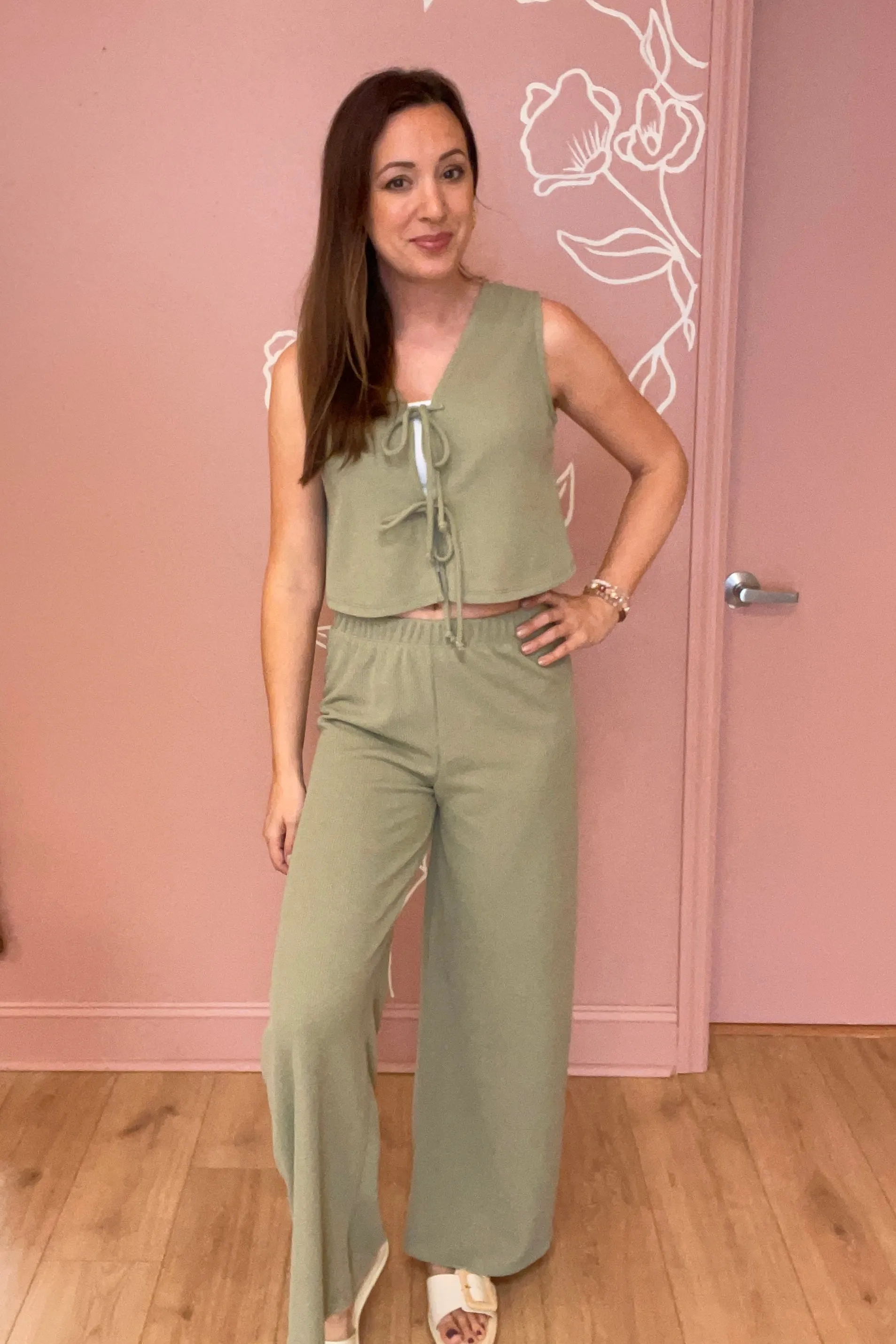 Charlize Knit Pants Sage Green