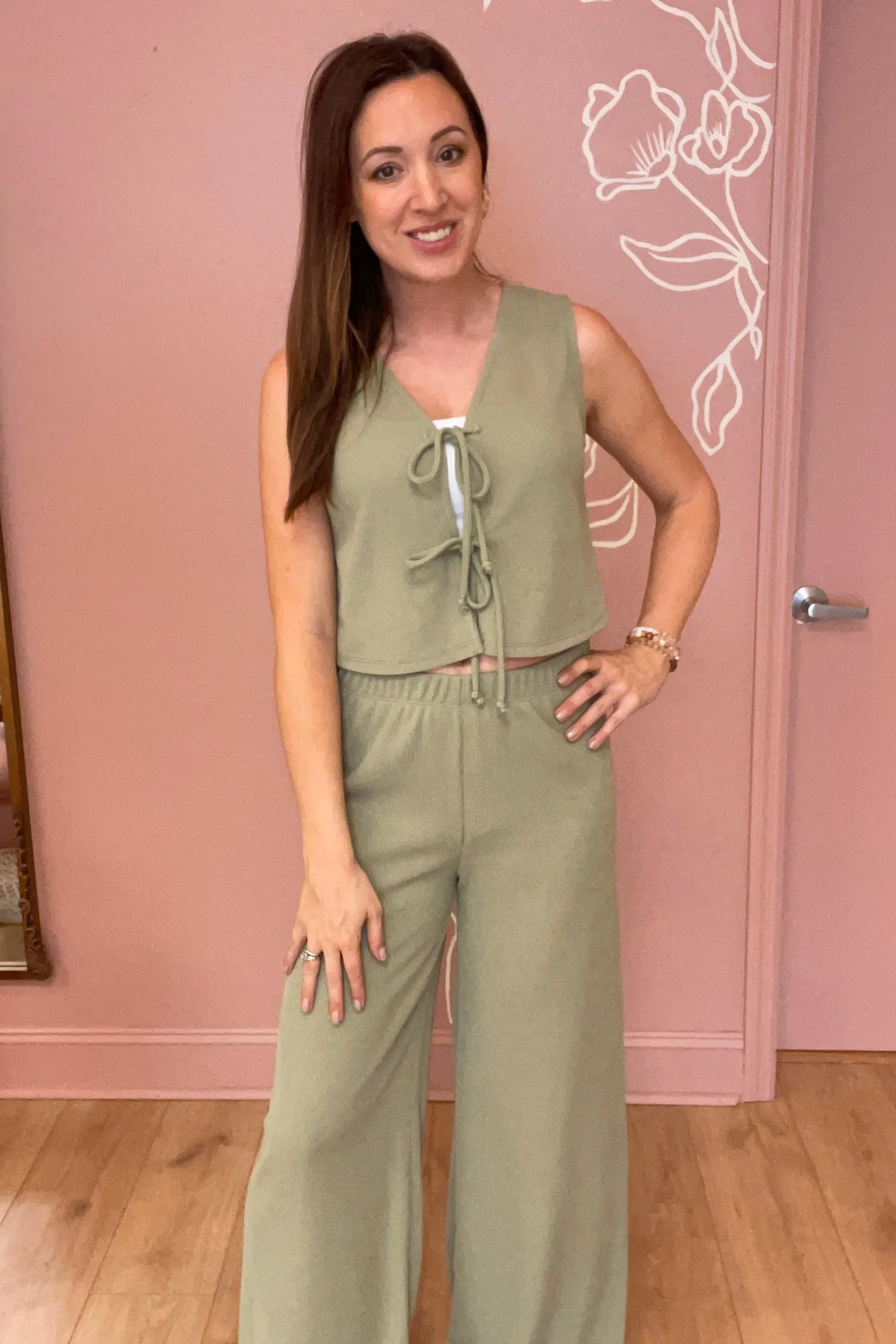 Charlize Knit Pants Sage Green