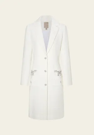 Checked Tweed Crystal and Pearl Embellished Coat