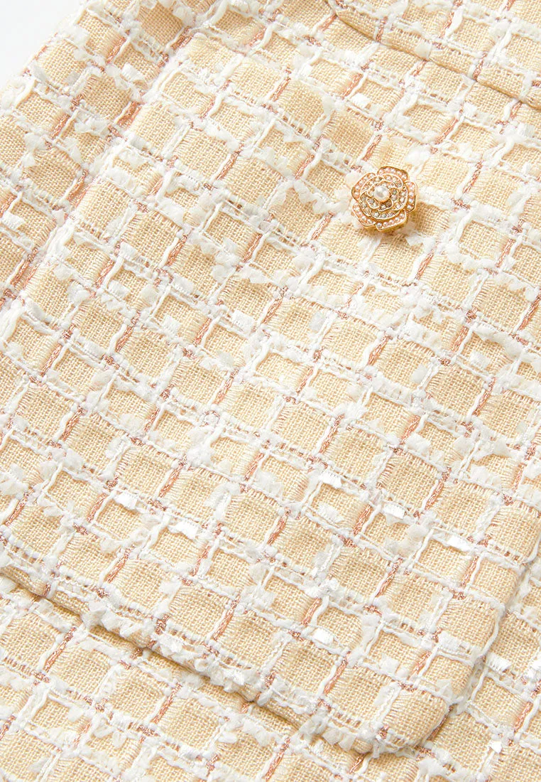 Checked Tweed Patch-pocket Long Jacket
