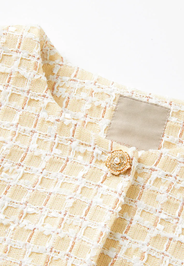 Checked Tweed Patch-pocket Long Jacket