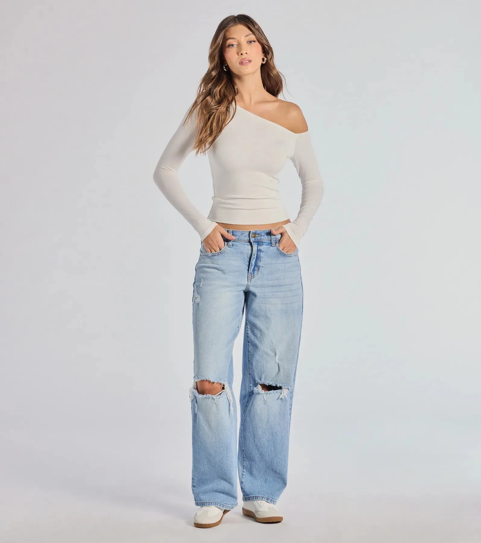 Chic Factor Asymmetrical Long Sleeve Crop Top