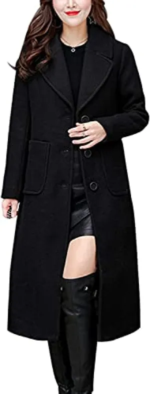 chouyatou Women's Notch Lapel Wool Blend Coat