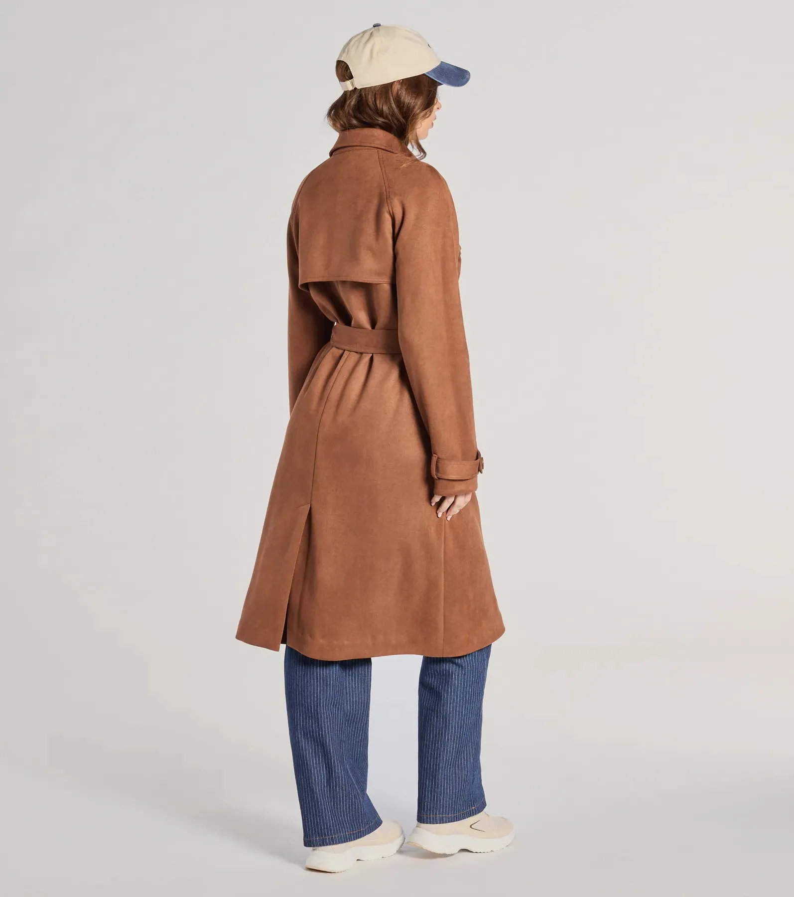 City In Style Belted Faux Suede Trench Coat