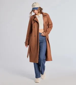 City In Style Belted Faux Suede Trench Coat
