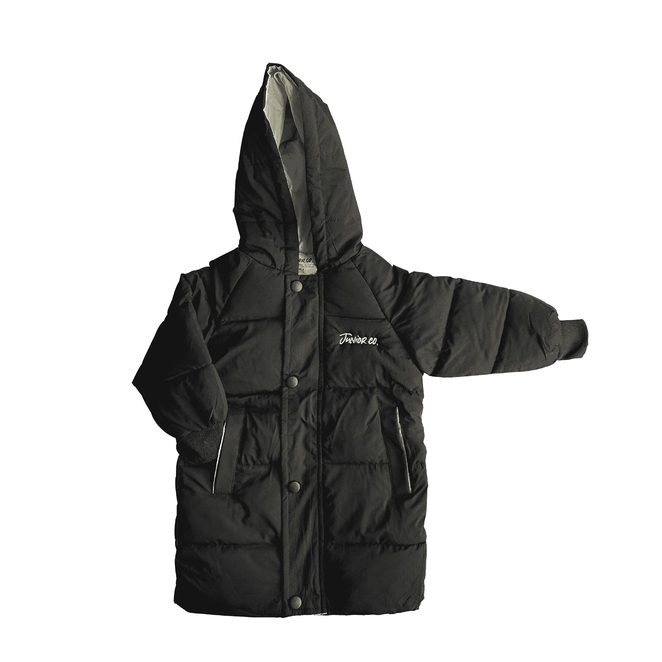 Classic Black Longline Puffer Jacket for Kids