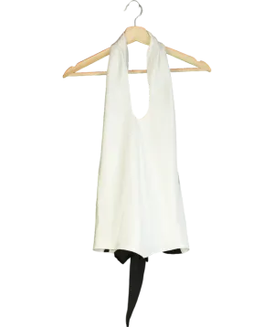 Cloeys White Satin Halterneck With Black Ties UK S