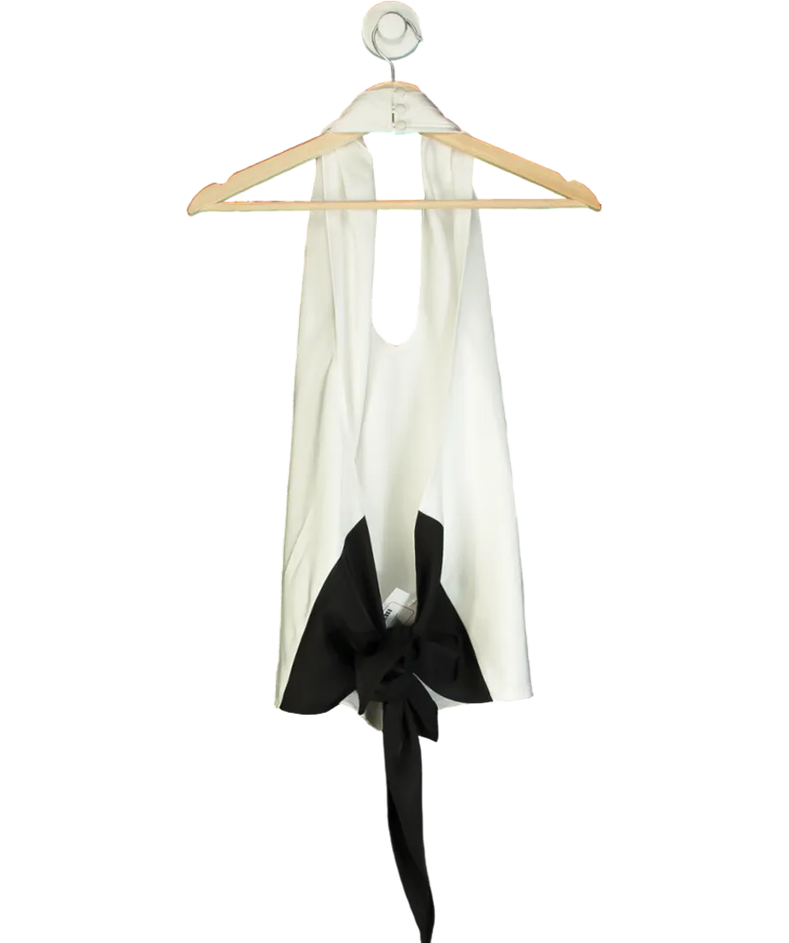 Cloeys White Satin Halterneck With Black Ties UK S
