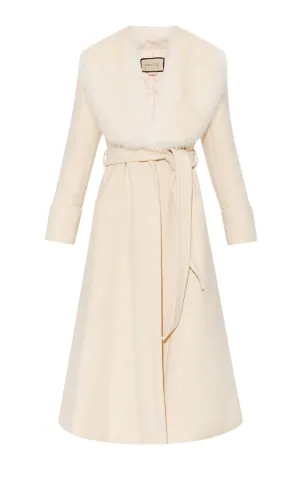 Cosmogonie Belted Faux Fur-Trimmed Wool-Blend Coat