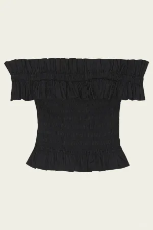 Cotton Poplin Off-Shoulder Smock Top in Black