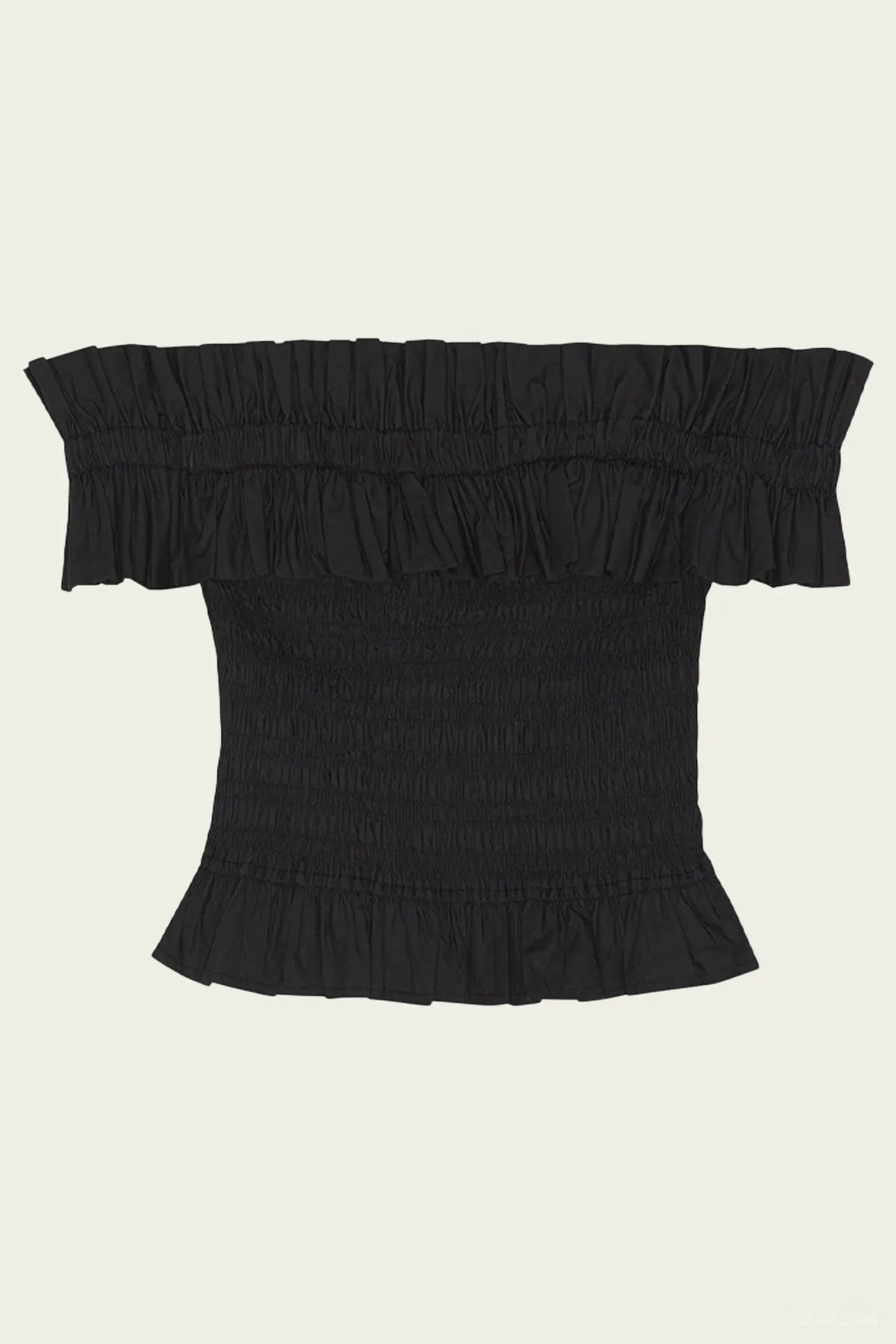 Cotton Poplin Off-Shoulder Smock Top in Black
