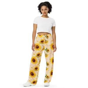 Cozy Luxury Yellow Flowers Pattern Wide Leg Pants