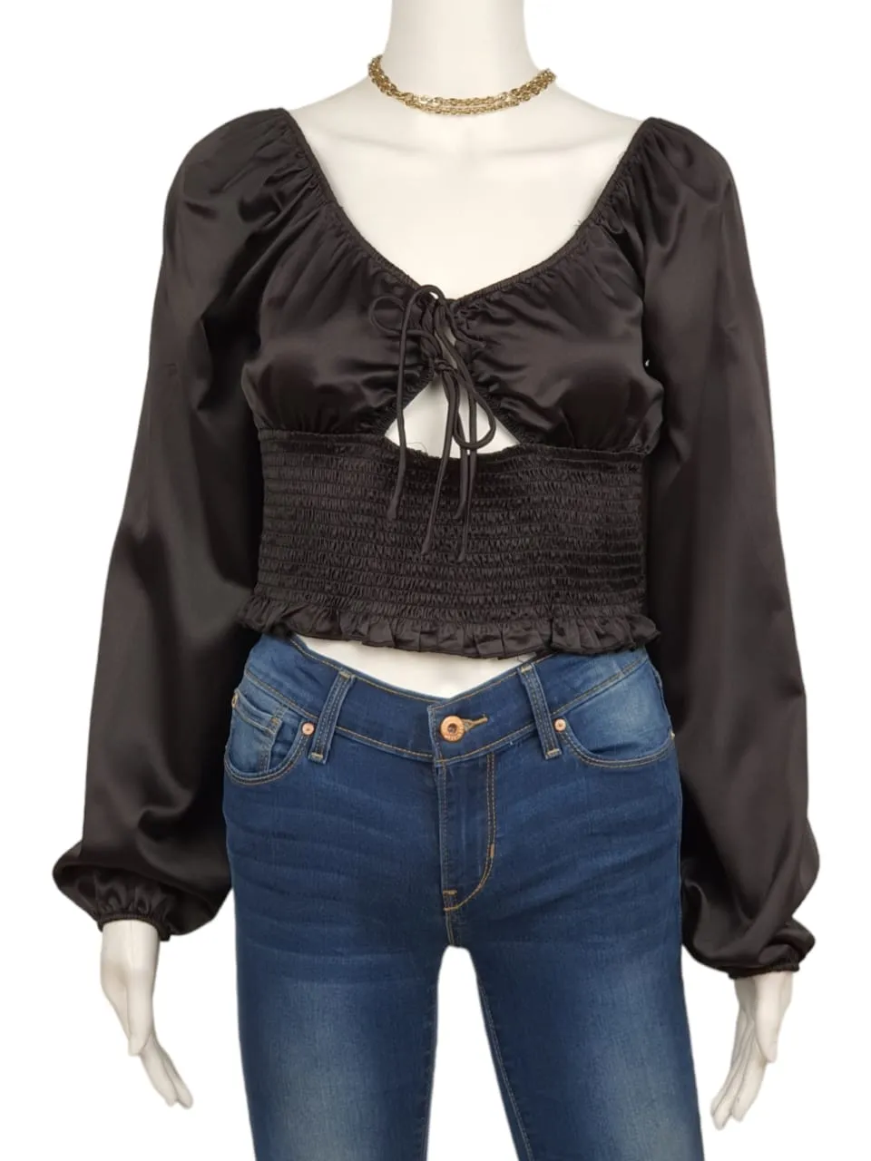 Crave Fame Satin Crisscross Blouse (M)