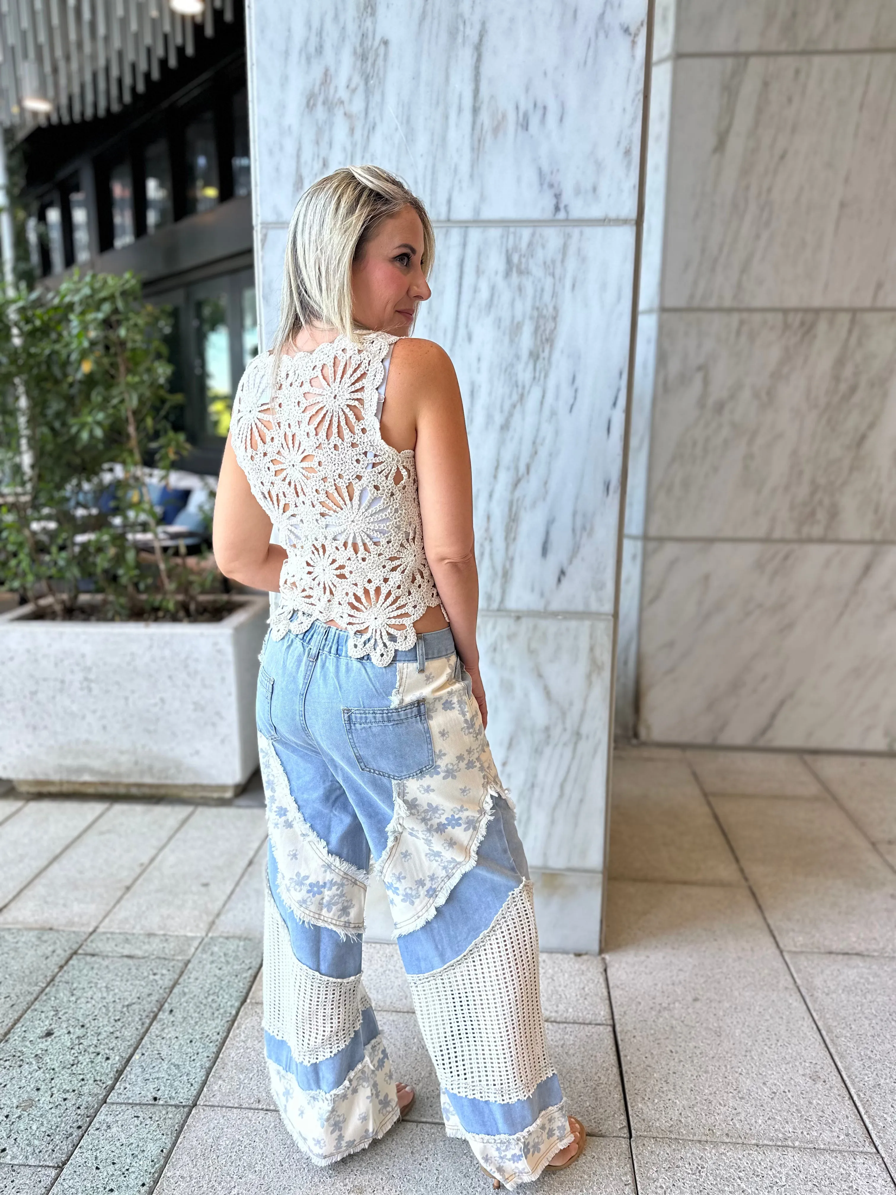 Crochet Details Wide Leg Pants