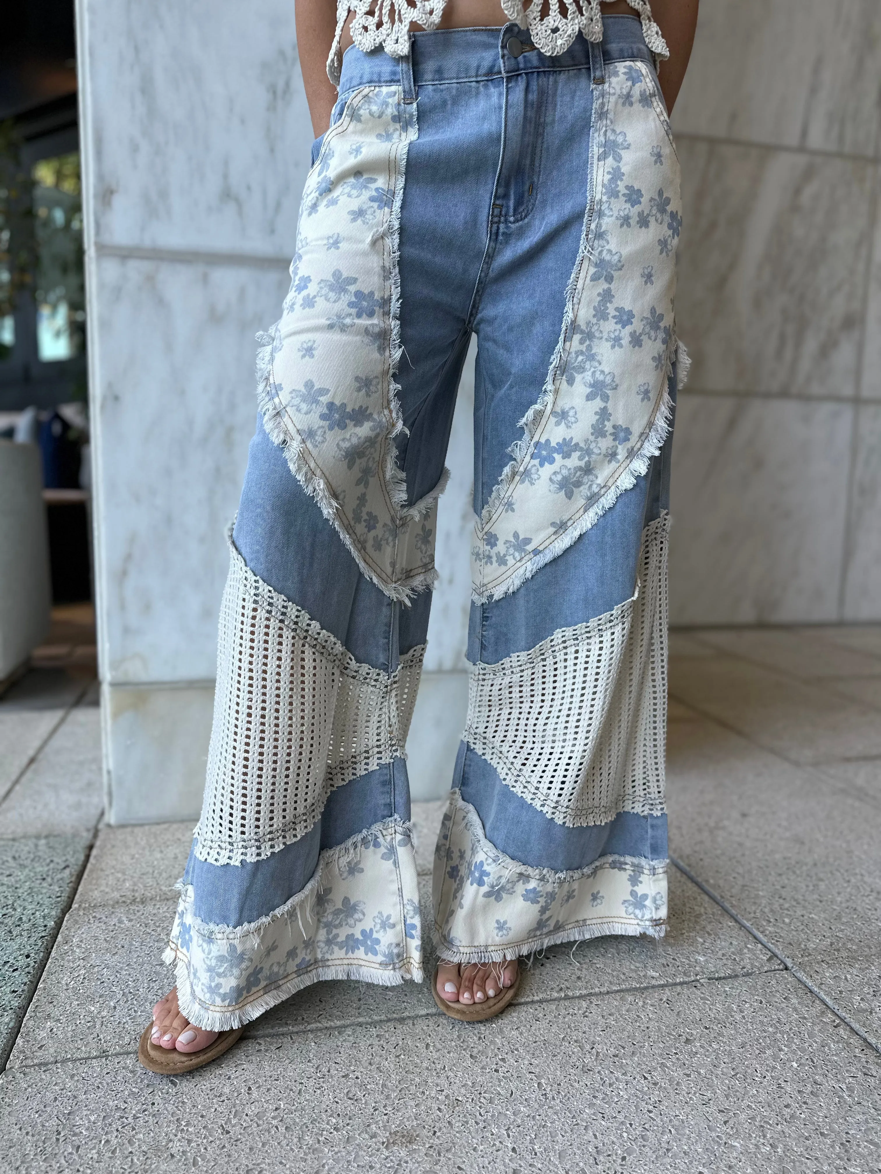 Crochet Details Wide Leg Pants