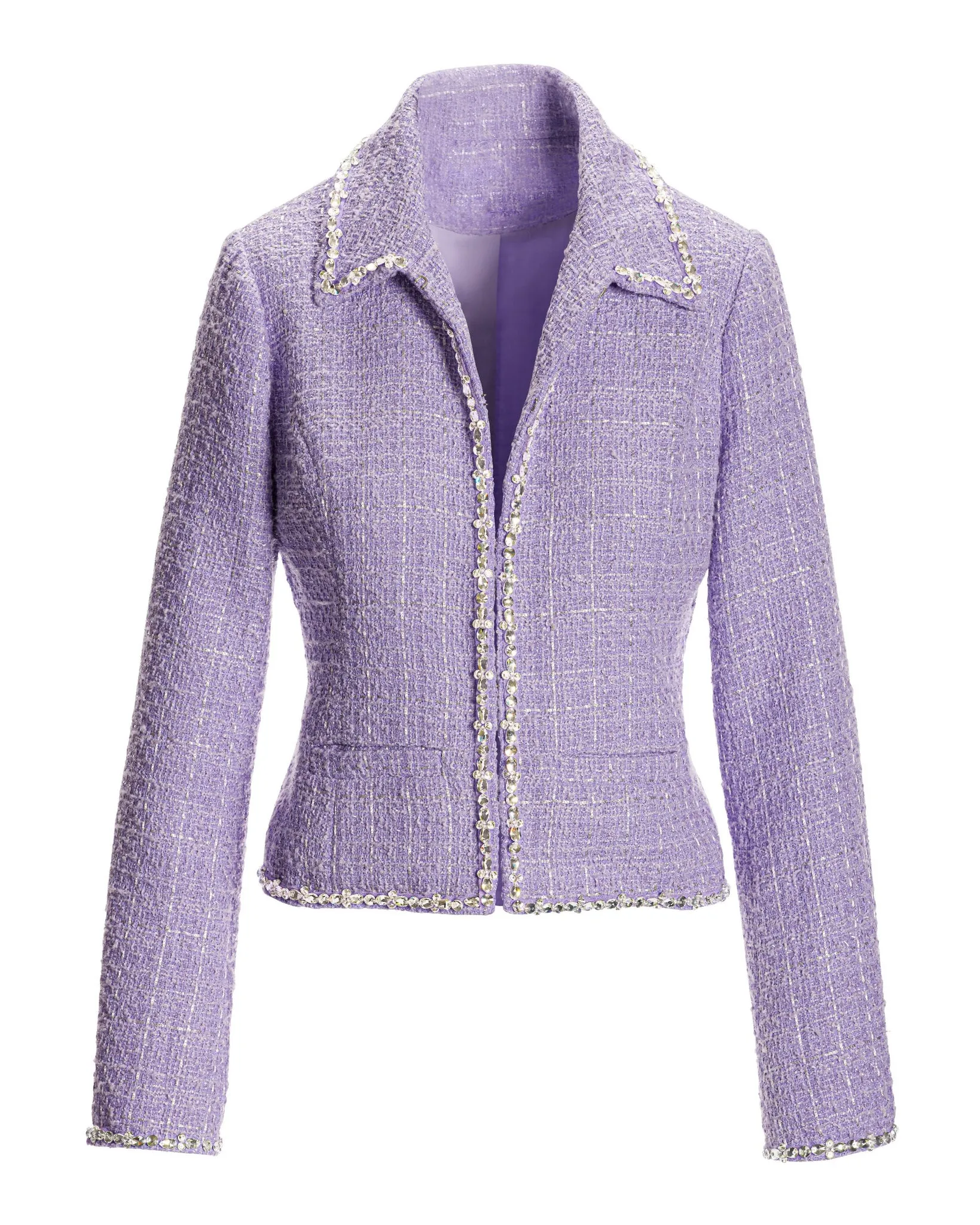 Crystal Trim Collared Tweed Jacket Violet Tulip