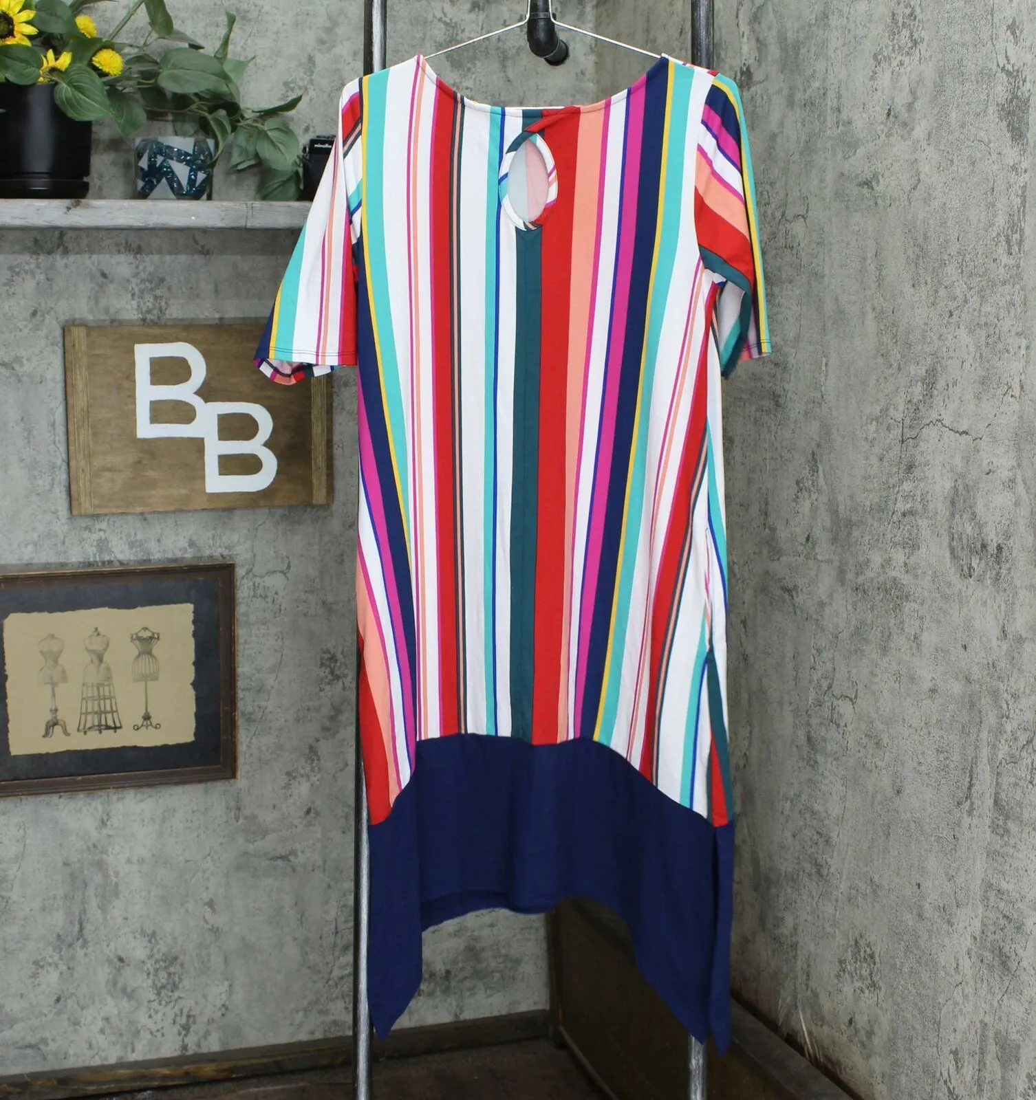 Cuddl Duds Petite Flexwear Elbow-Sleeve Rainbow Hem Dress Multi Stripe PM