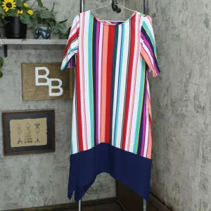Cuddl Duds Petite Flexwear Elbow-Sleeve Rainbow Hem Dress Multi Stripe PM