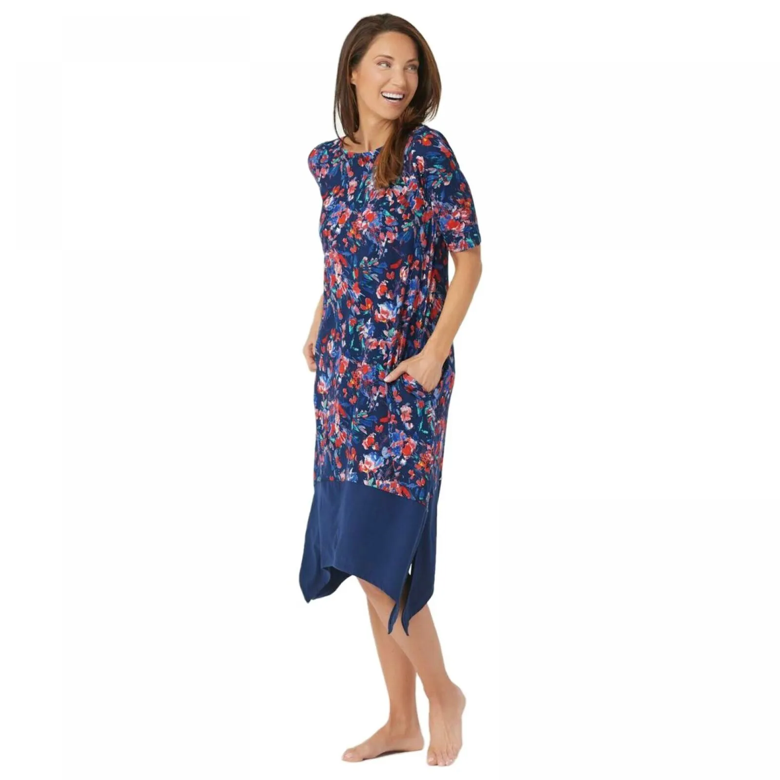 Cuddl Duds Women's Flexwear Elbow-Sleeve Rainbow Hem Lounge Dress