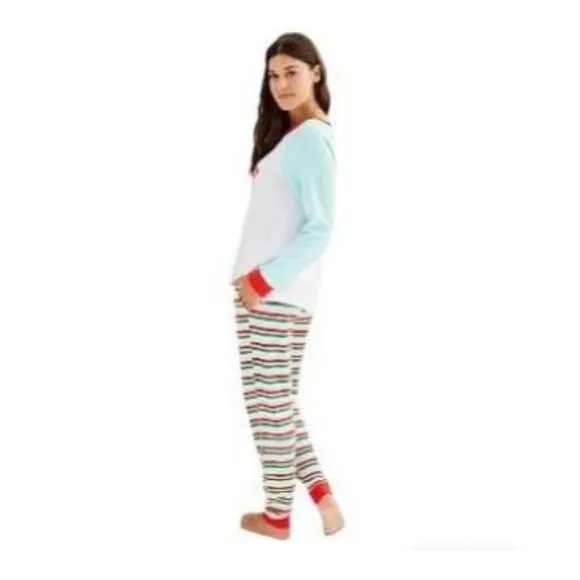 Cuddl Duds Womens Multi Stripe Sweater Knit Mama Elf Pajamas 2 Pc Set Sz XL NWT