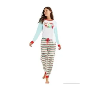 Cuddl Duds Womens Multi Stripe Sweater Knit Mama Elf Pajamas 2 Pc Set Sz XL NWT
