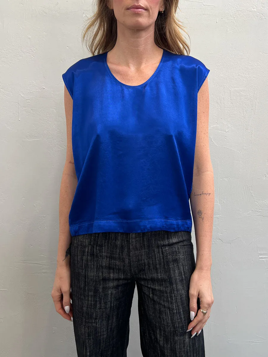 Delphine Cocoon Top in Vintage Satin - Sapphire