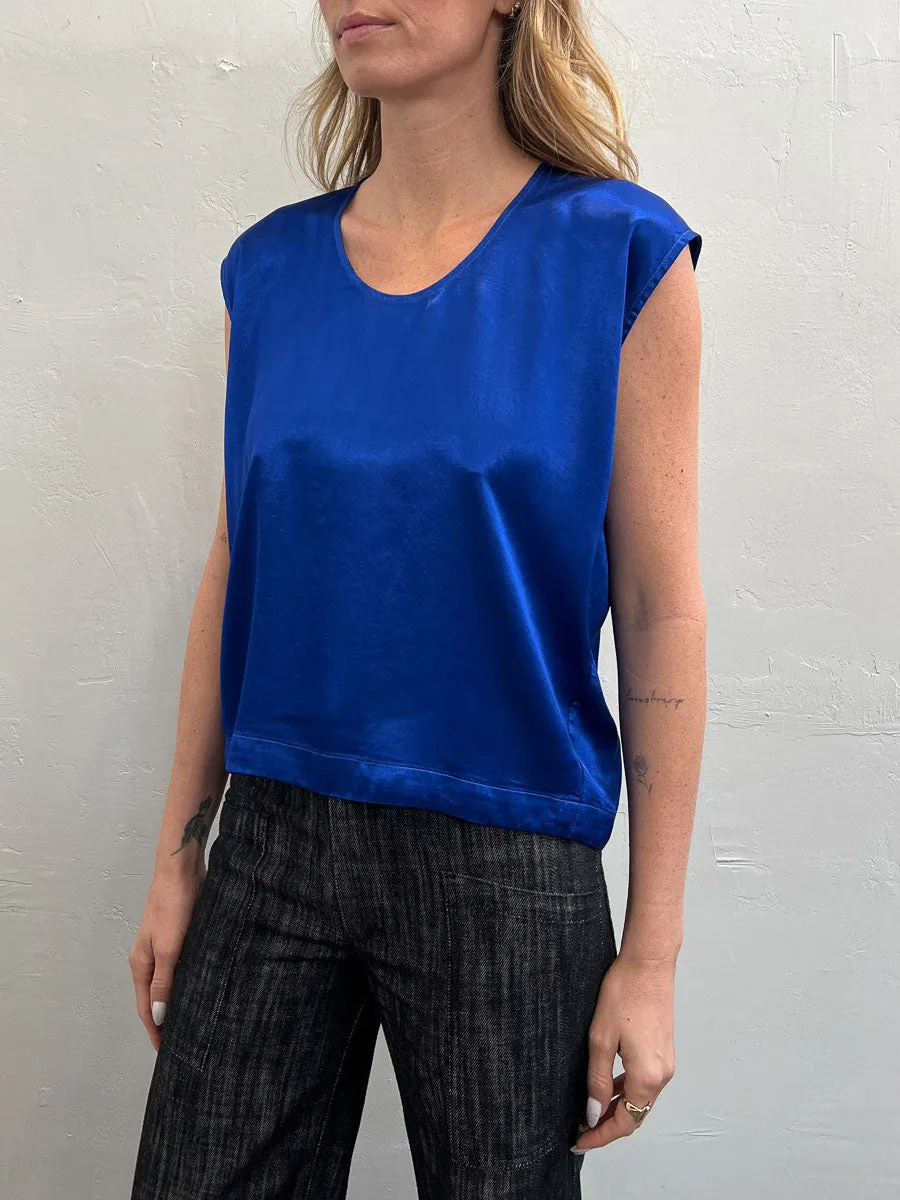 Delphine Cocoon Top in Vintage Satin - Sapphire
