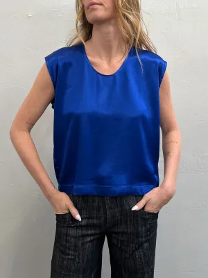 Delphine Cocoon Top in Vintage Satin - Sapphire