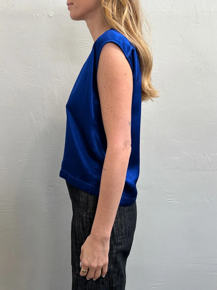Delphine Cocoon Top in Vintage Satin - Sapphire