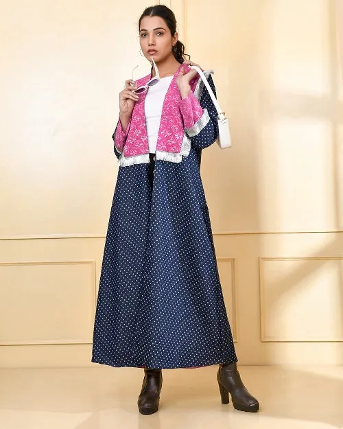 Designer Pink & Blue Denim Cape Jacket