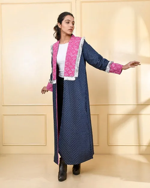 Designer Pink & Blue Denim Cape Jacket