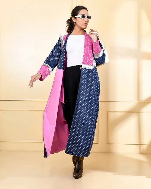 Designer Pink & Blue Denim Cape Jacket