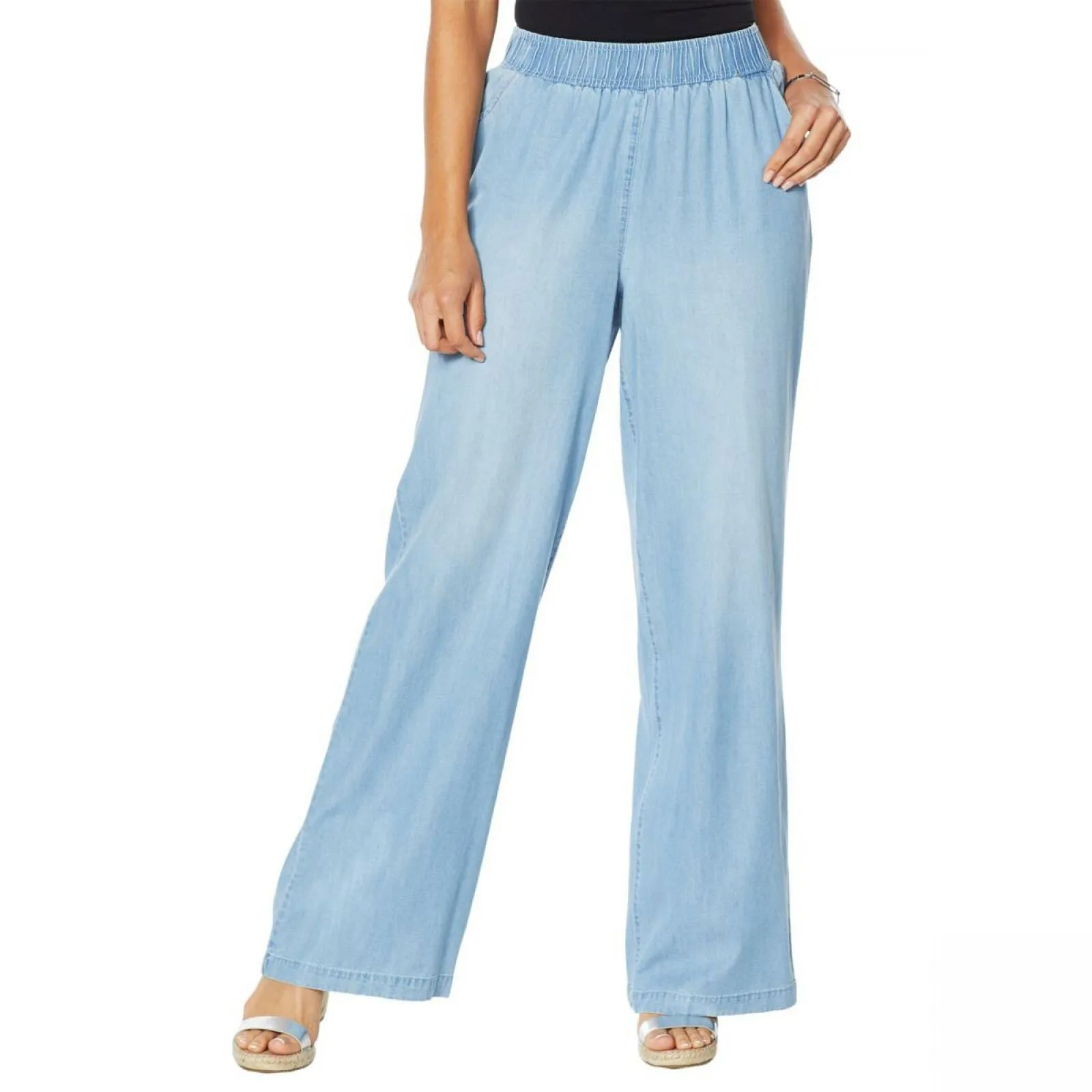DG2 by Diane Gilman SoftCell Denim Wide-Leg Pants Chambray PL