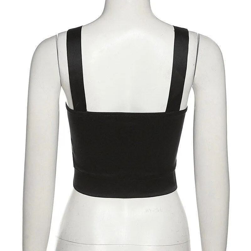 Diamond Tassel Black Satin Tank Tops